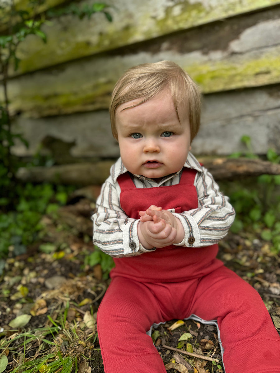 Boys Helford Red Stripe Woven Onesie by Me & Henry