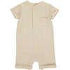 Beige ribbed henley romper, short sleeves, 4 buttons, small front pocket