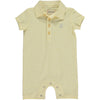 Yellow/Cream  stripe Pique Polo Romper, short sleeves, 4 buttons down and a smart collar