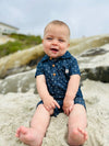 baby, boy, sitting, in, the, sand, on, beach, chambray, anchor, romper, button, buttons, collar, coo[, look, spring, summer, henry.