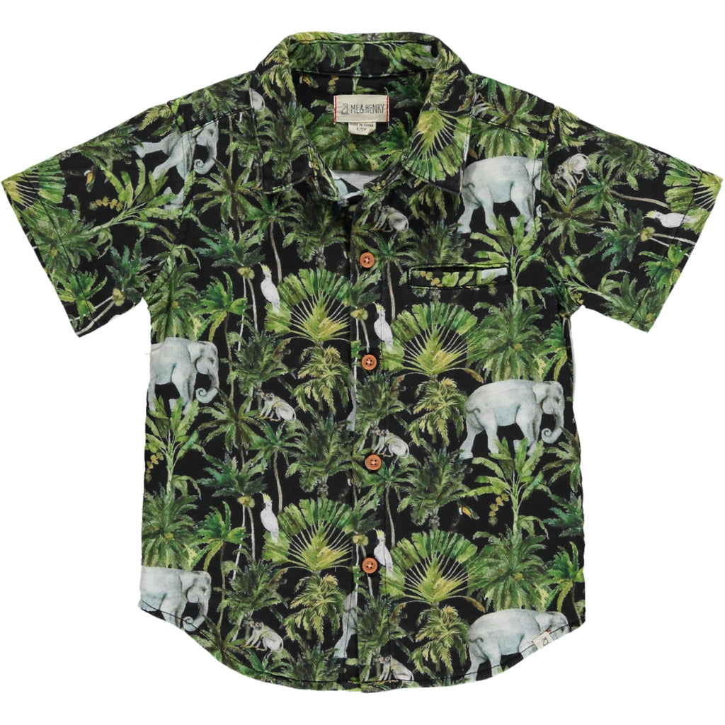 Maui Green Palm Print Woven Shirt