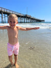 Boy Playing in the sea wearing, Pink Twill, Woven , Shorts, Short, Holiday, Spring, Summer, Beach, Henry.