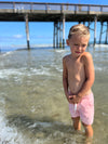 Boy Playing in the sea wearing, Pink Twill, Woven , Shorts, Short, Holiday, Spring, Summer, Beach, Henry.