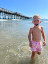 Boy Playing in the sea wearing, Pink Twill, Woven , Shorts, Short, Holiday, Spring, Summer, Beach, Henry.