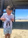 Little, boy, wearing, henry, tee, henry, printed, shorts, dark, hair, in, the, sunshine, next, to, the, pier, summer, henry.