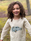 Tee, car, beetle, blue car, cream, tee, cotton, boys, top, curly hair boy, toddler, woodlands, Long Sleeves, Sleeved, Sleeve, Soft, casual, warm, Henry.
