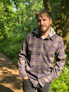 Mens Erin Hooded Shirt brown/grey/blue plaid