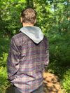 Mens Erin Hooded Shirt brown/grey/blue plaid