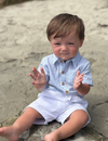PALE BLUE/WHITE STRIPE HELFORD WOVEN ONESIE