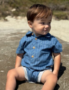 DARK CHAMBRAY STRIPE HELFORD WOVEN ONESIE