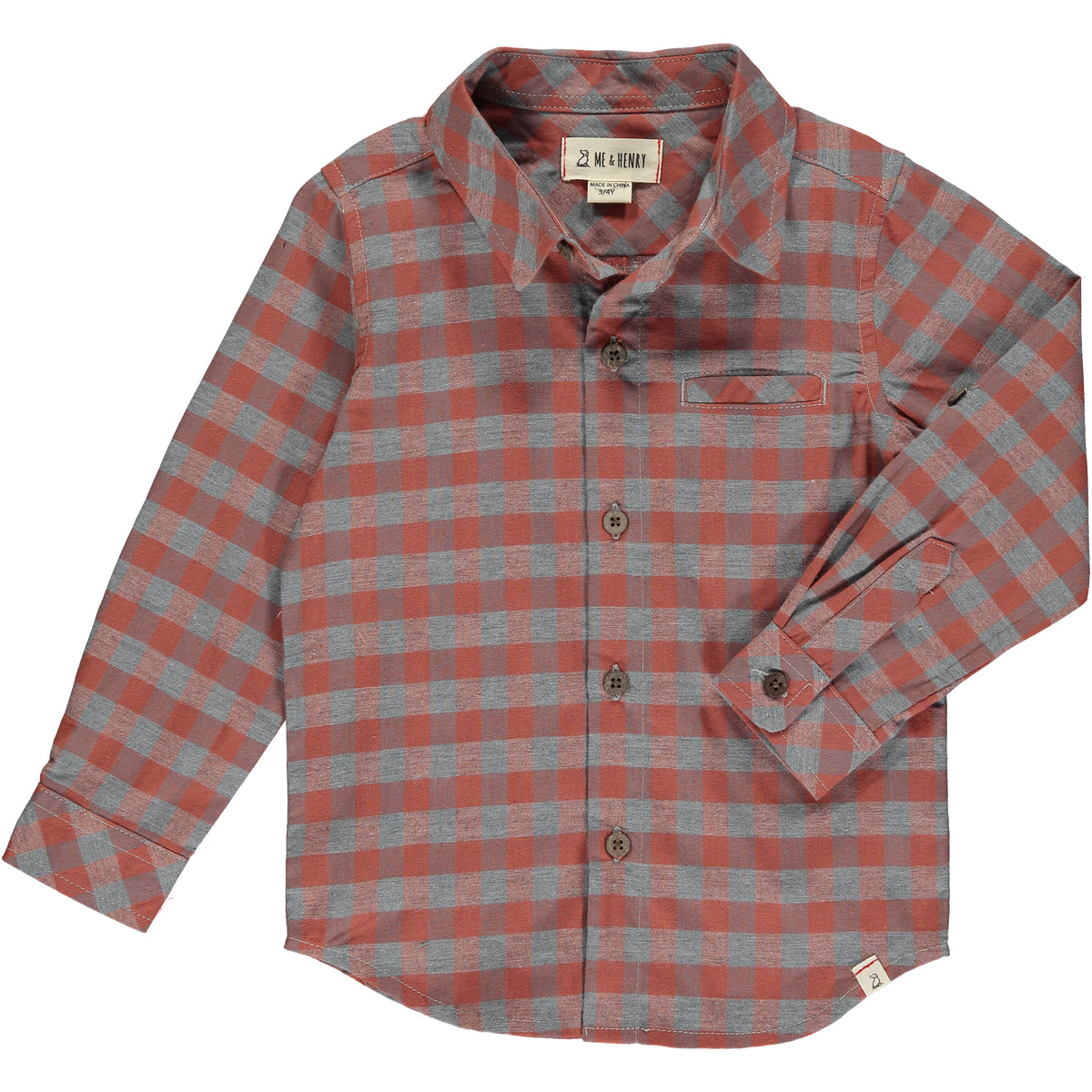 Me & Henry Newport Woven Shirt - Tangerine/White Plaid