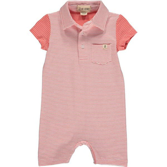 Coral, stripe, striped, polo, romper, pocket, collar, baby, spring, summer, Henry.