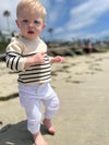 Cream, navy, stripe, striped, sweater, warm, comfy, buttoned, spring, summer, casual, Henry.