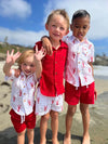 White, red, lobster, print, printed, short, shorts, pockets, elasticated waist, casual, spring, summer, Henry.