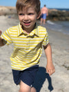 Boy in a Yellow White stripe Polo, Navy, twill, short, shorts, basic, spring, summer, holiday, Henry.
