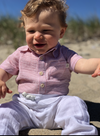 White, gauze, lightweight, pants, pant, pink, stripe, stripes, striped, button, buttons, brown, hair, spring, summer, henry,