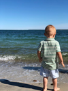 Pale, blue, twill, short, shorts, beach, sage, white, stripe, striped, stripes, polo, standing, in, the, water, spring, summer, henry.