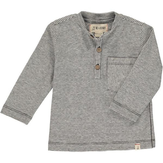 Mens Henley Tee grey stripe