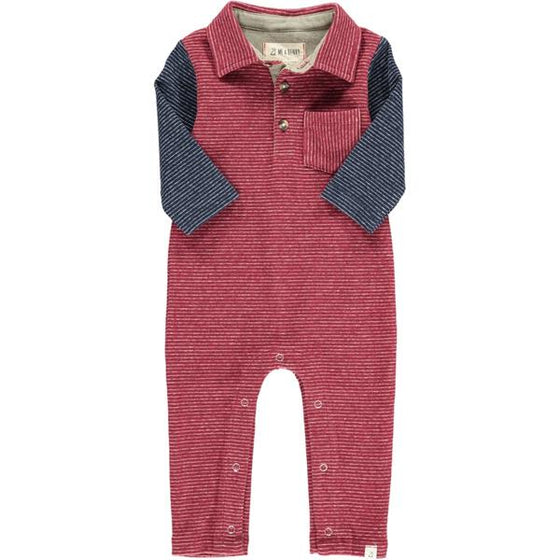 Wine/navy stripe polo romper