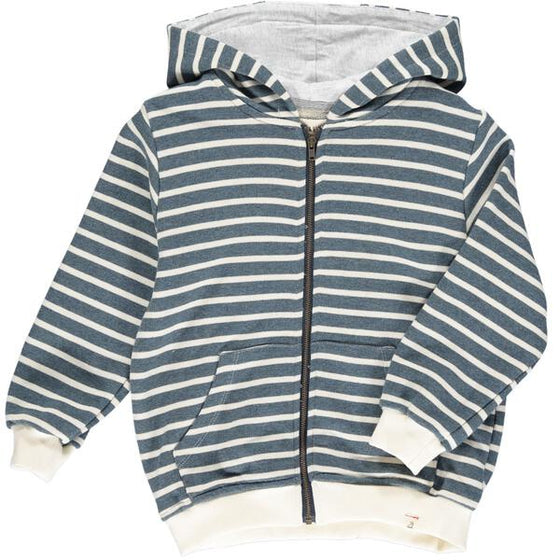 Blue/Cream Stripe Zipped Hooded Top