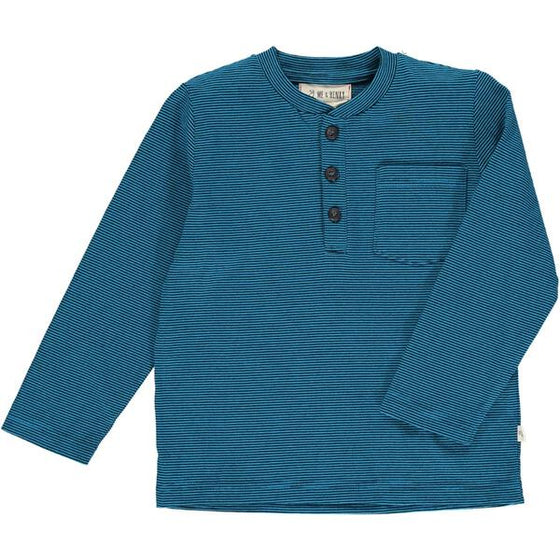 ADAMS Blue/Navy Stripe Henley Tee