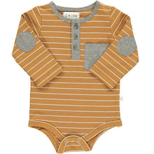  Gold/white stripe henley onesie