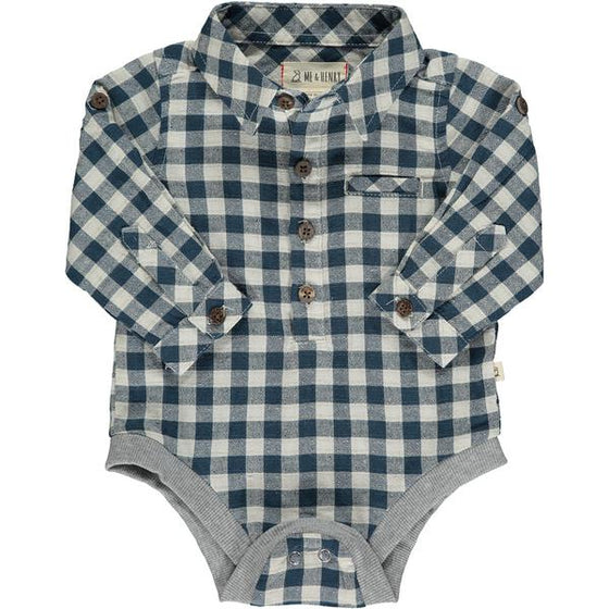 Navy plaid woven onesie