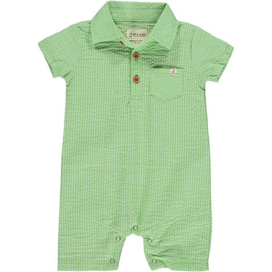 SANDY Lime Seersucker Polo Romper