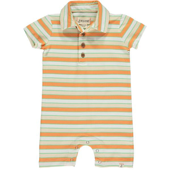 DRIFT Orange/Cream Striped Polo Romper