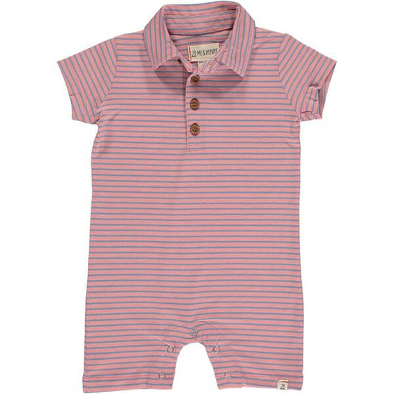 DRIFT Pink/Blue Striped Polo Romper