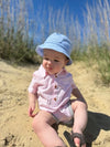 pink, double, stripe, stripes, striped, woven, button, buttons, pocket, collar, onesie,  blue, bucket, hat, sandals, summer, henry,