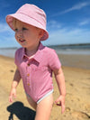 Red, white, stripe, seersucker, woven, bucket, hat, red, white, stripe, onesie, little, boy, on, beach, summer, henry,