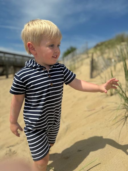 navy, white, stripe, stripes, striped, hooded, button, buttons, blonde, hair, little, boy, walking, in, sand, cool, look, spring, summer henry.