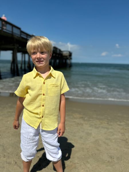 Lemon, shirt, white, gauze, pants, button, buttons, short, sleeves, boy, summer, Henry.