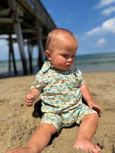 blue, islands, printed, romper, button, buttons, collar, short, sleeve, sleeves, pocket, spring, summer, comfy, cool, henry.