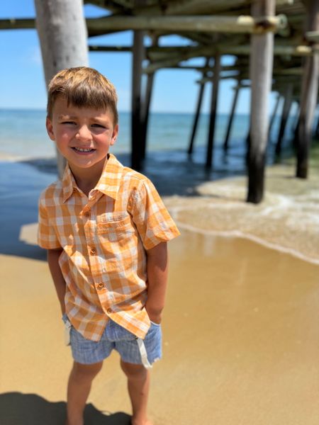 Tangerine, grey, plaid, shirt, blue, shorts, button, buttons, short, sleeves, boy, summer, Henry.