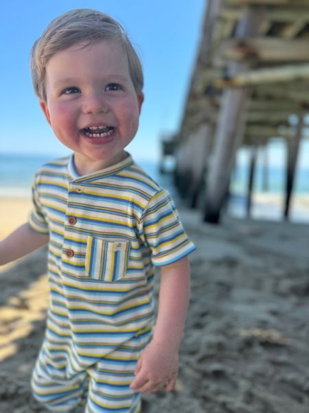 CAMBORNE Yellow/Blue Multi Striped Ribbed Henley Romper