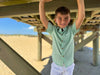 Green, white, plaid, woven, shirt,  
white, shorts,  button, buttons, short, sleeves, boy, summer, Henry.