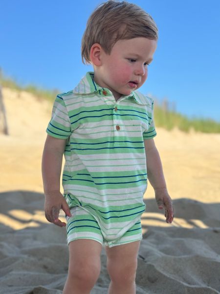 lime, royal, white, stripe, stripes, striped, button, buttons, collar, polo, romper, little, boy, at, beach, spring, summer, herry.