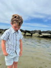 Blue, white, stripe, striped, stripes, grey, shorts, water, button, buttons, short, sleeves, boy, summer, Henry.