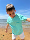 Aqua, SLUB, tee, pocket, white, shorts,  dark, hair, boy, at, the, beach,                    summer, henry, 