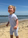 blue, white, stripe, stripes, striped, raglan, romper, button, buttons, cool, look, boy, at, the, beach, spring, summer, henry.