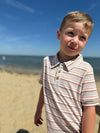 Boy on the beach, Beige, multi ,stripe, stripped, stripes, polo, short , sleeved, sleeves , Henry