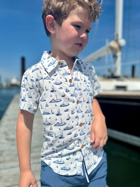 MAUI Navy Boats Printed Shirt