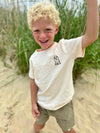 Cream, Henry, Embroidered, Tee,             sage, shorts, blonde, hair, little, boy, in, the, sand, and, the, long, grass, summer, henry.        