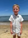 Navy, white, blue, stripe, stripes, striped, shorts, beach, button, buttons, short, sleeves, boy, summer, Henry.