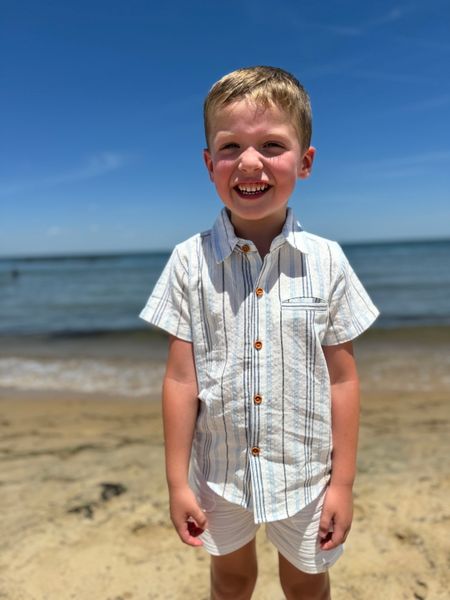 Navy, white, blue, stripe, stripes, striped, shorts, beach, button, buttons, short, sleeves, boy, summer, Henry.