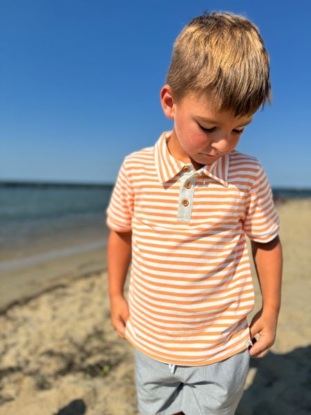 boy, grey, shorts, tangerine, cream, wide, stripes, stripped, short, sleeves, sleeved, polo, henry