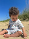 blue, grey, yellow, multi, striped, ribbed, Henley, button, buttons, pocket, little, boy, playing, in, the, sand, spring, summer, henry.