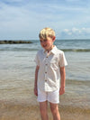 Tangerine, stripe, stipes, striped, shirt, white, shorts, button, buttons, short, sleeves, boy, summer, Henry.